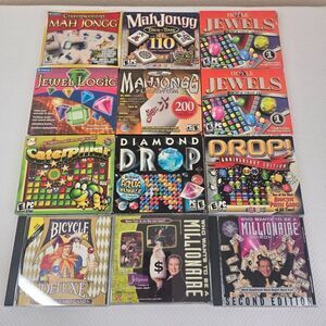 Lot Of 12 PC CD-ROM PC Puzzle Card Games Mah Jongg Jewel Logic Bicycle Millionai